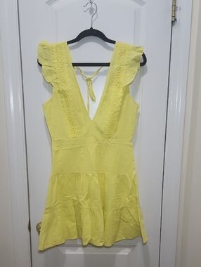 Yellow Ruffle Sleeve V-Neck Sundress